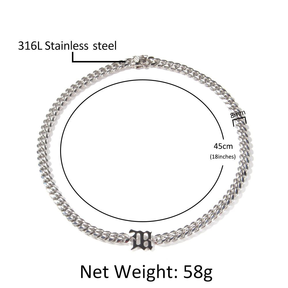 8mm Unisex Urban Groove Stainless Steel Cuban Chain 18 Inches Chain Length - D314
