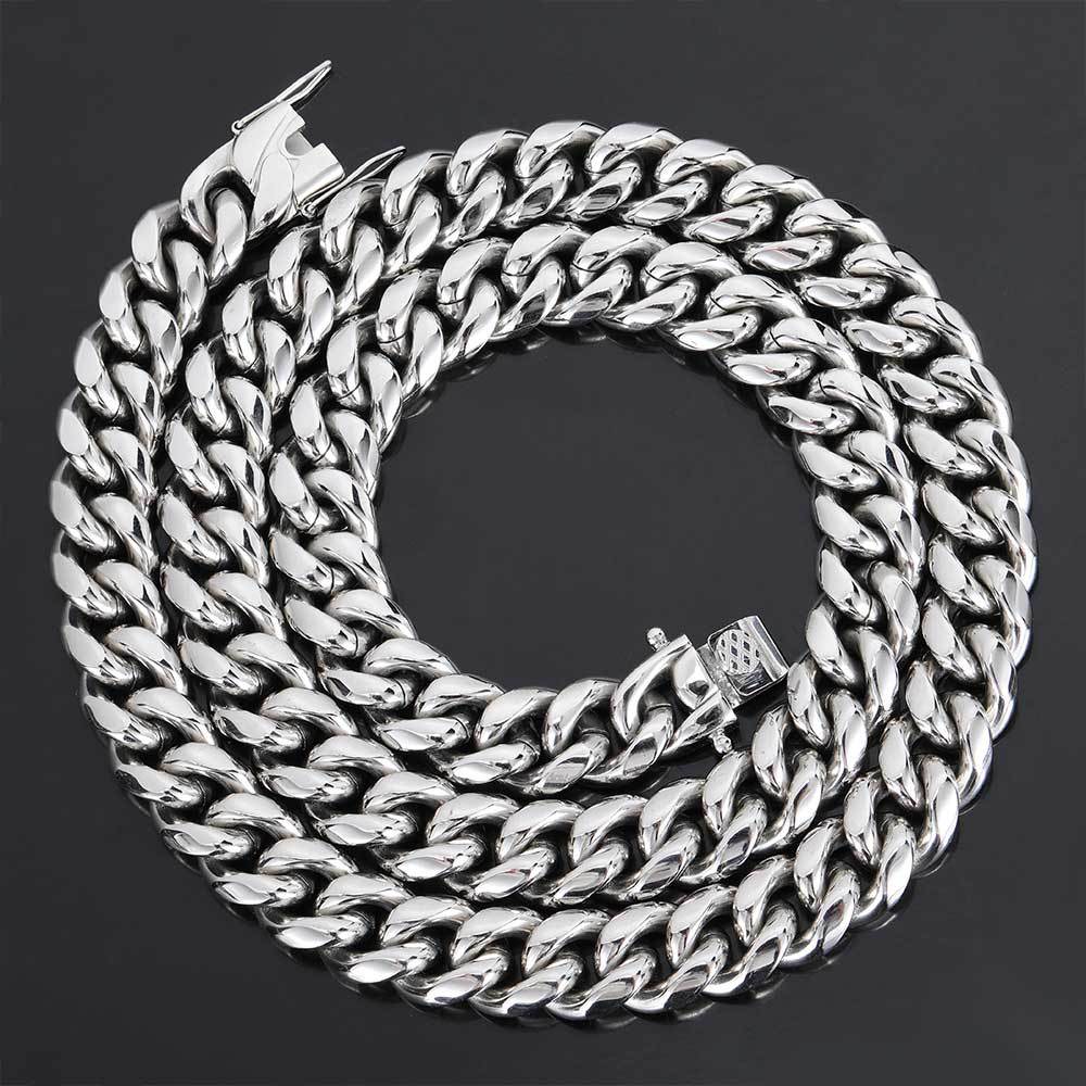 Men's Cuban Link Stainless Steel Necklace/Bracelet with Designed Quick Release Buckle,14MM 16-30 Inches Chain Length D10