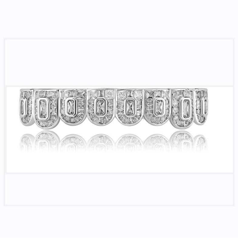 ZR RILLZ Hip-Hop Grillz, featuring shiny 5A baguette and princess-cut cubic zirconia.Y6