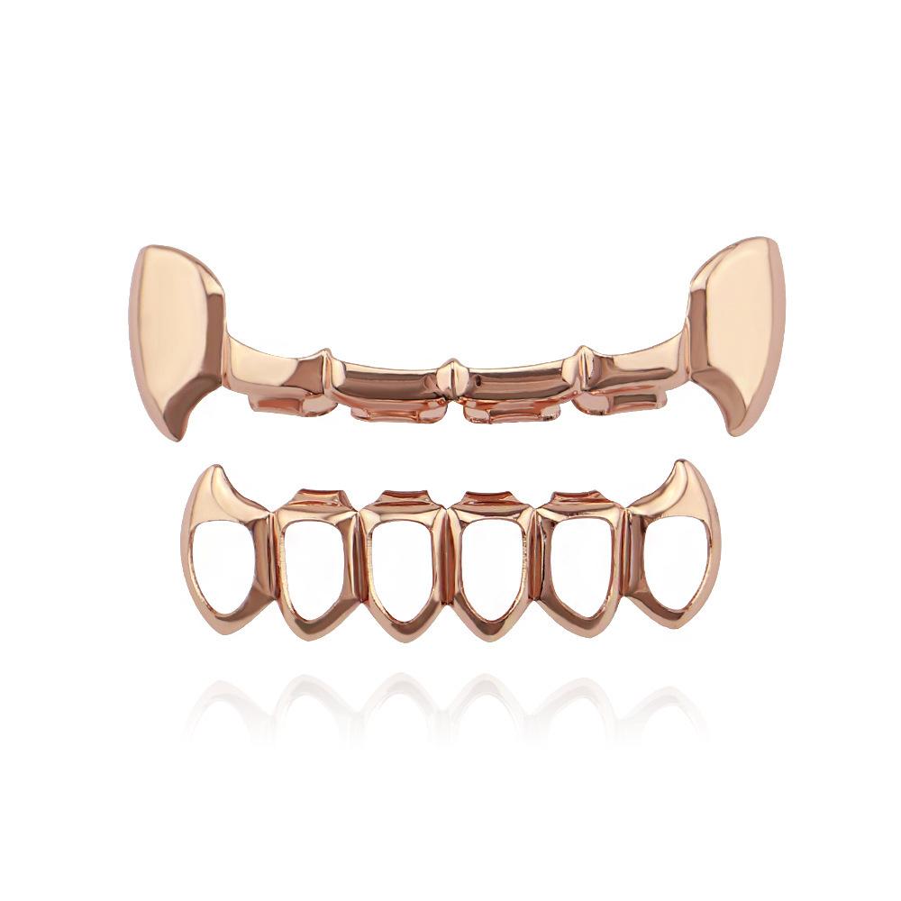 Unisex Halloween Costume Hollow Copper Fangs Grillz Denture Set - Q869