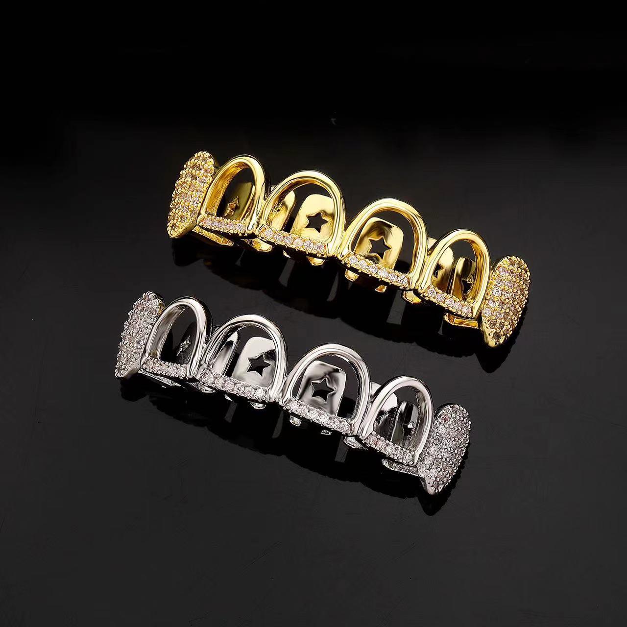 Unisex Cubic Zirconia 6 Teeth Holo Comfortable Grillz HipHop Accessories Grills For Men & Women .K293