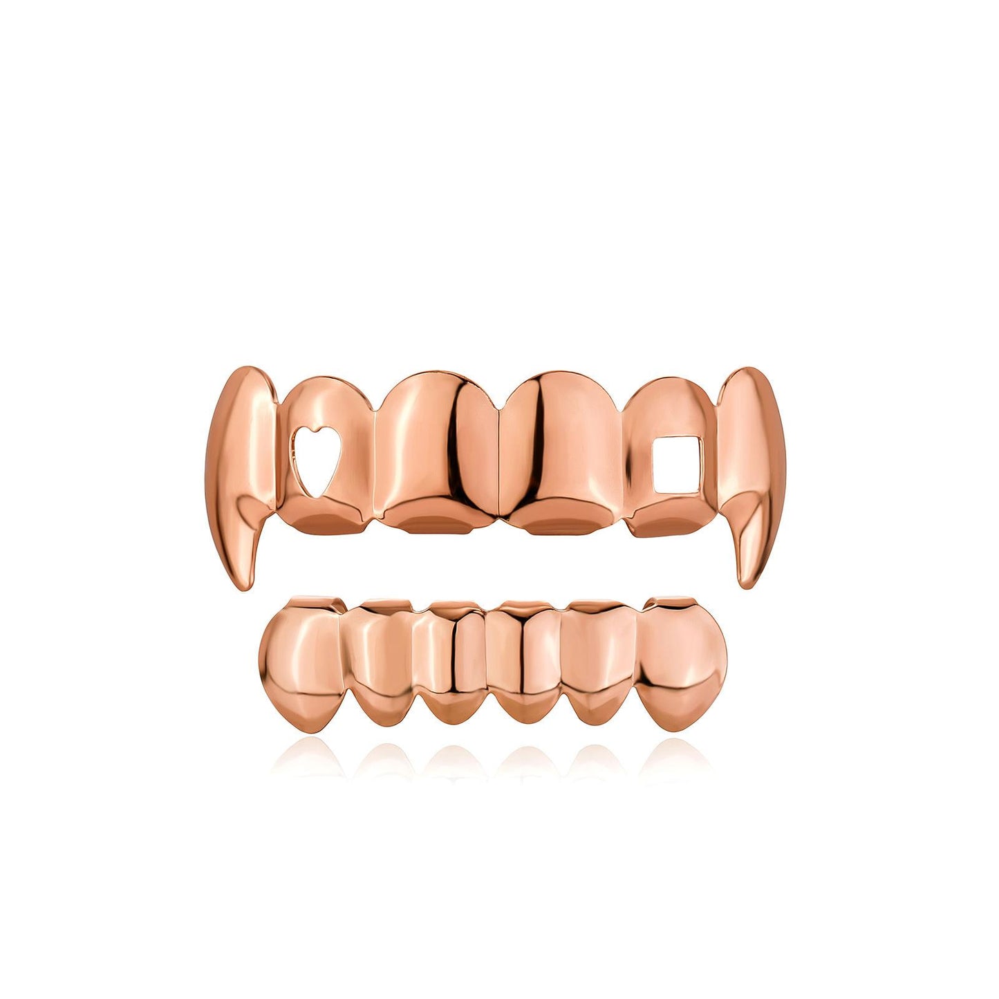 Unisex Hip Hop Grillz - 6 Upper & 6 Lower Smooth Hollow Heart Tooth Accessories - D387