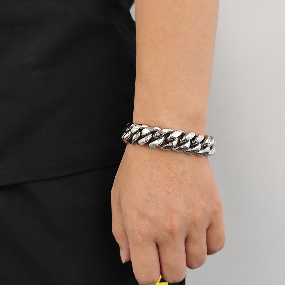 Men's Encrypted Round Polished Cuban Titanium Steel Bracelet Width 6-18mm Length 7-9inch .Q934
