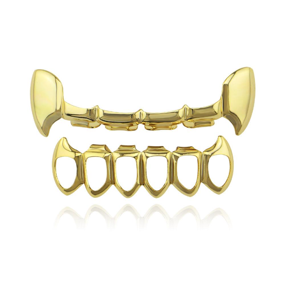 Unisex Halloween Costume Hollow Copper Fangs Grillz Denture Set - Q869