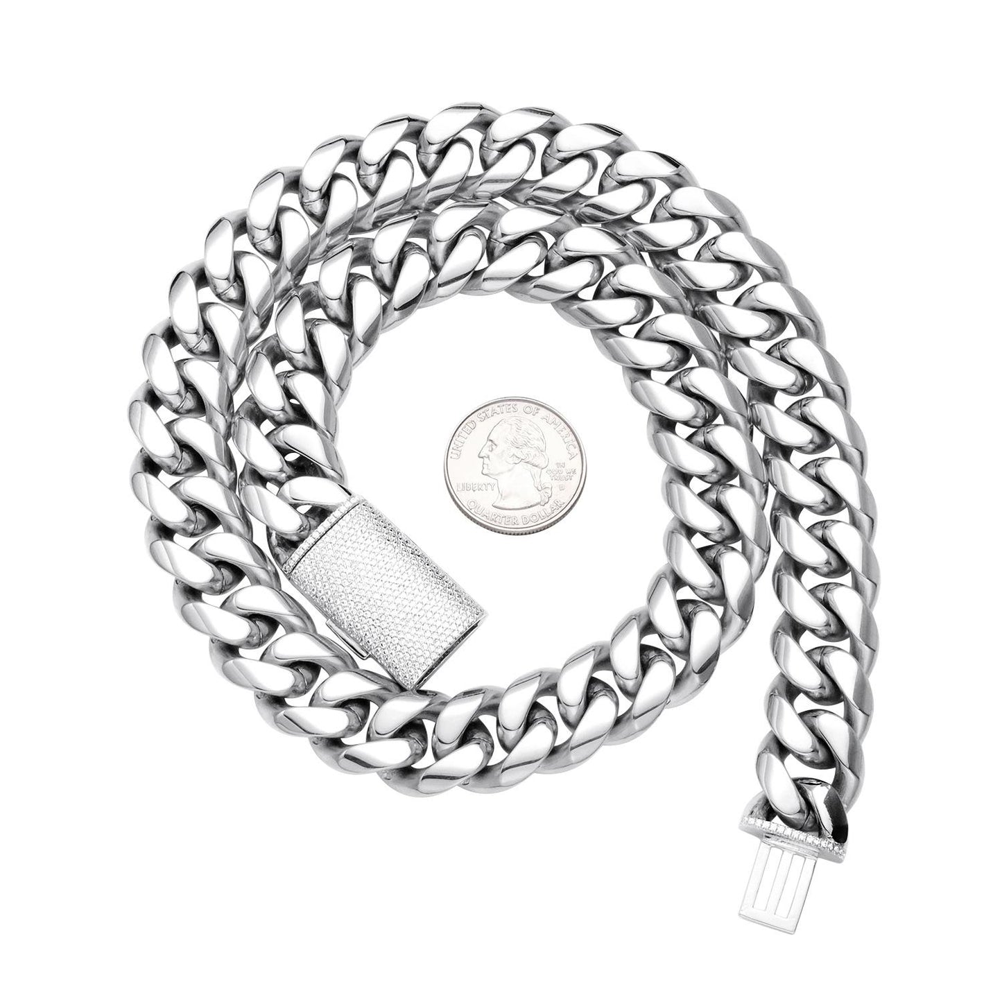 12/14/18/20/22mm Stainless Steel Hip-Hop Cuban Chain Necklace for Men with Micro-Paved Zircon -  Y57
