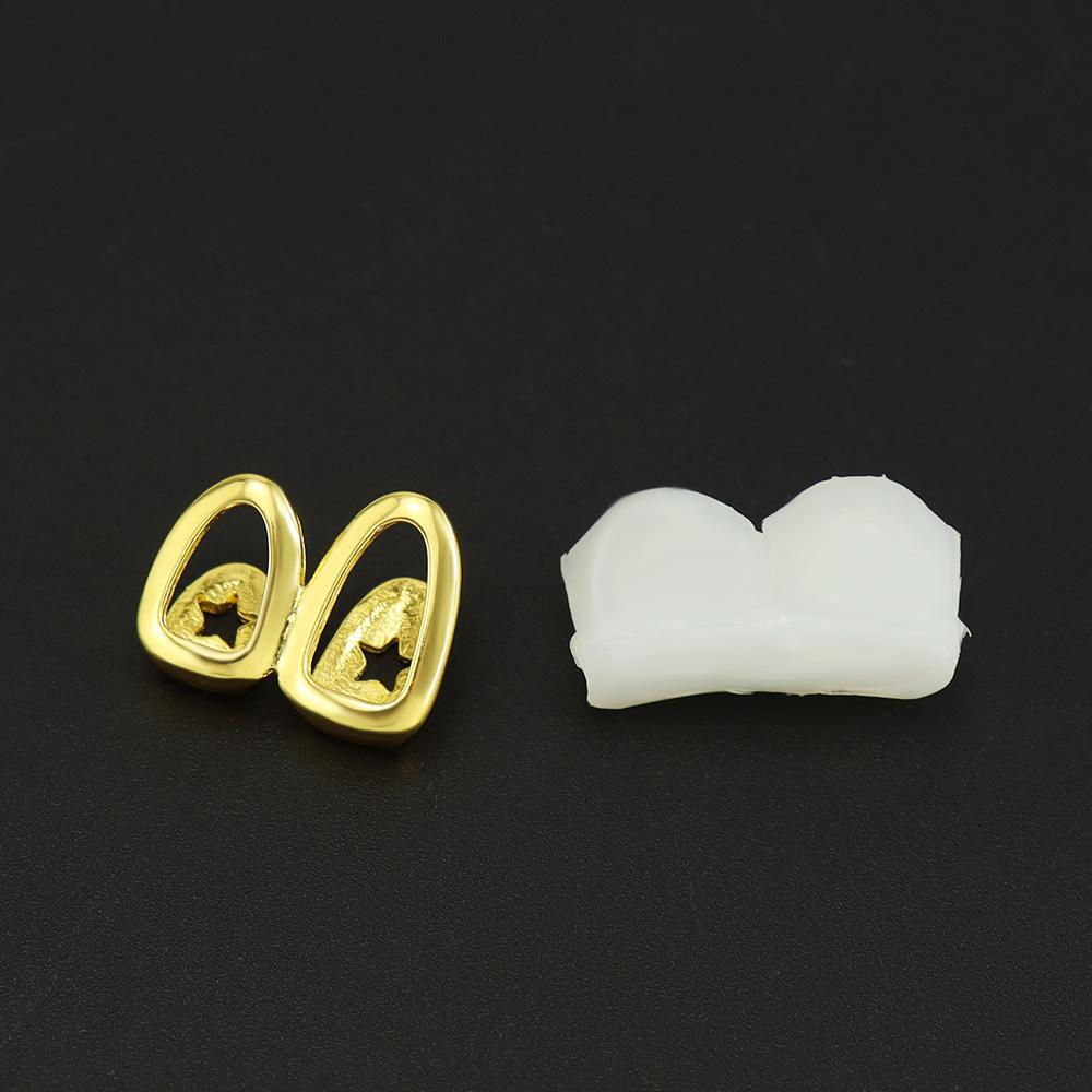 Unisex Hip-hop Pentagram Tooth Cap Double Hollow Teeth Copper Grillz W784