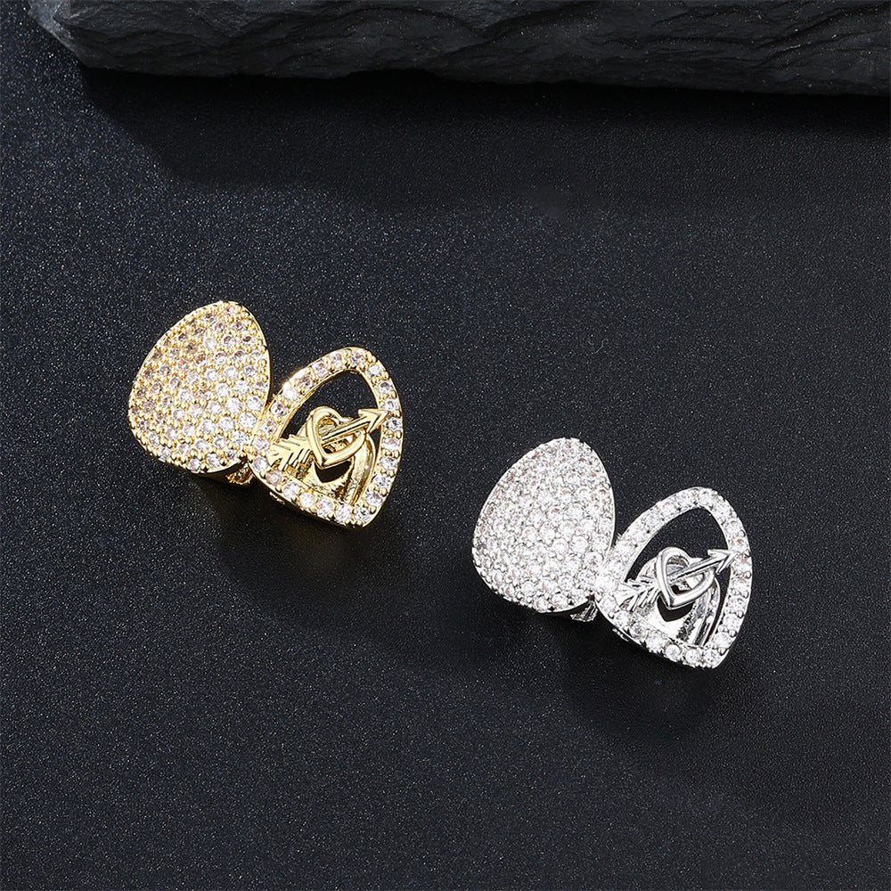 Trendy Hip-Hop Gold Grillz with Zircon Inlay – Fun and Quirky Single Heart-Shaped Grillz Accessory for Halloween Y70