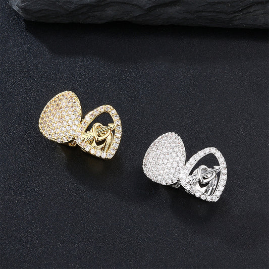 Trendy Hip-Hop Gold Grillz with Zircon Inlay – Fun and Quirky Single Heart-Shaped Grillz Accessory for Halloween Y70
