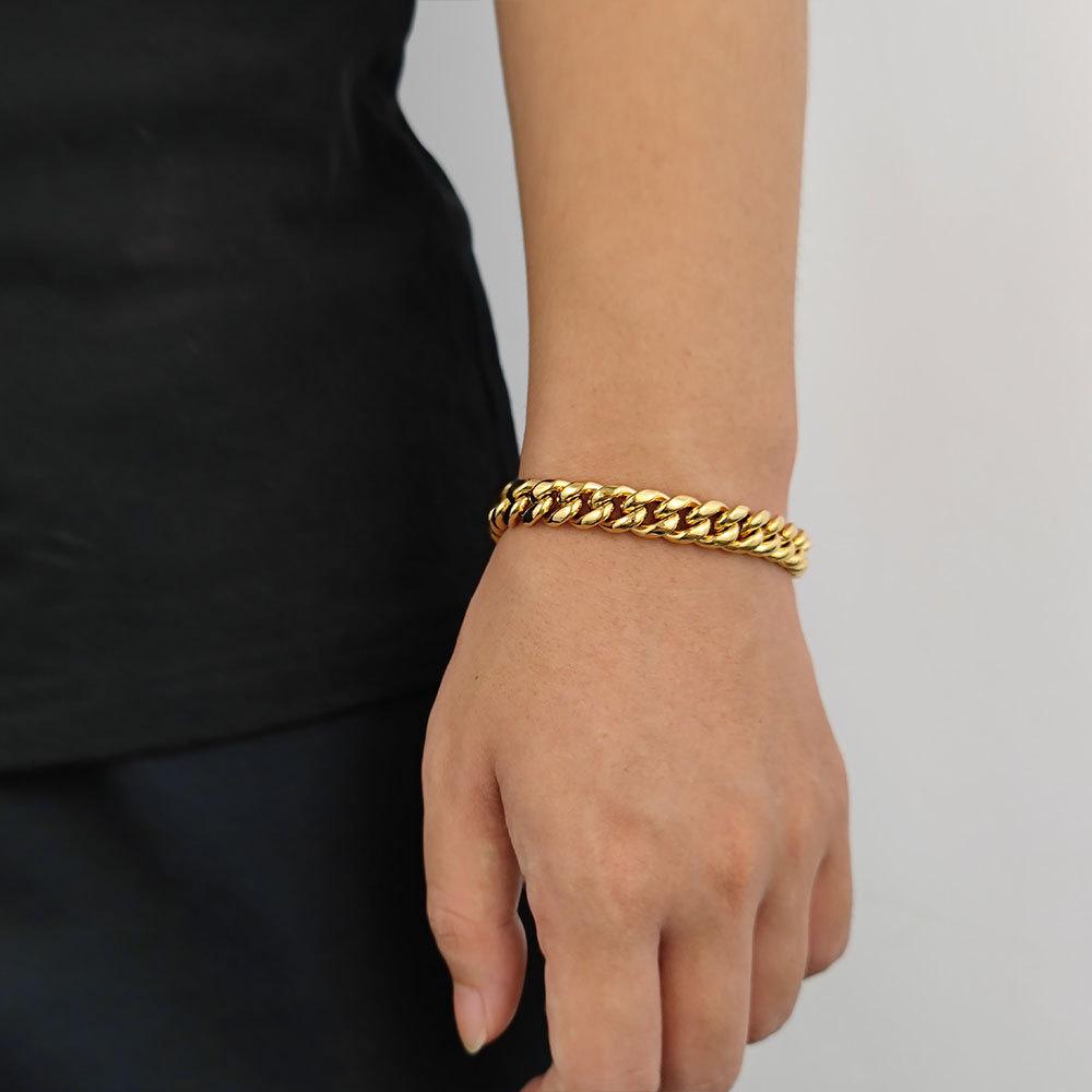 Unisex Hip-Hop Stainless Steel Faucet Buckle Cuban Chain Bracelet 7-9 Inches Multiple Colors  D147