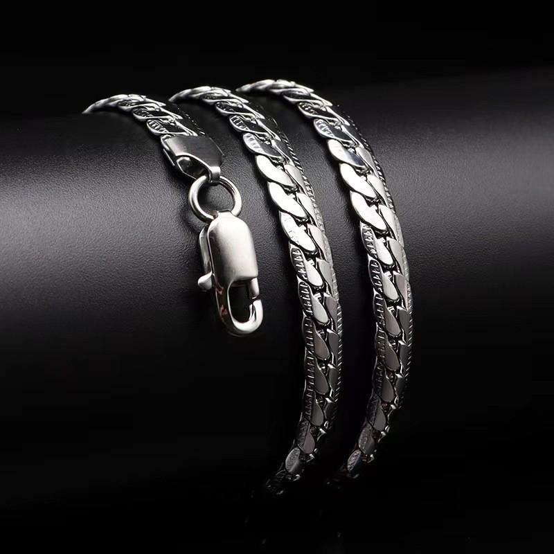 Titanium steel Cuban chain necklace, flat dense embossed NK chain, plain titanium steel chain,  X296