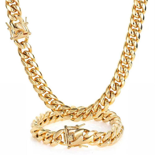 Men's Cuban Link Stainless Steel  Necklace/Bracelet with Designed Quick Release Buckle,14MM  16-30 Inches Chain Length   D10