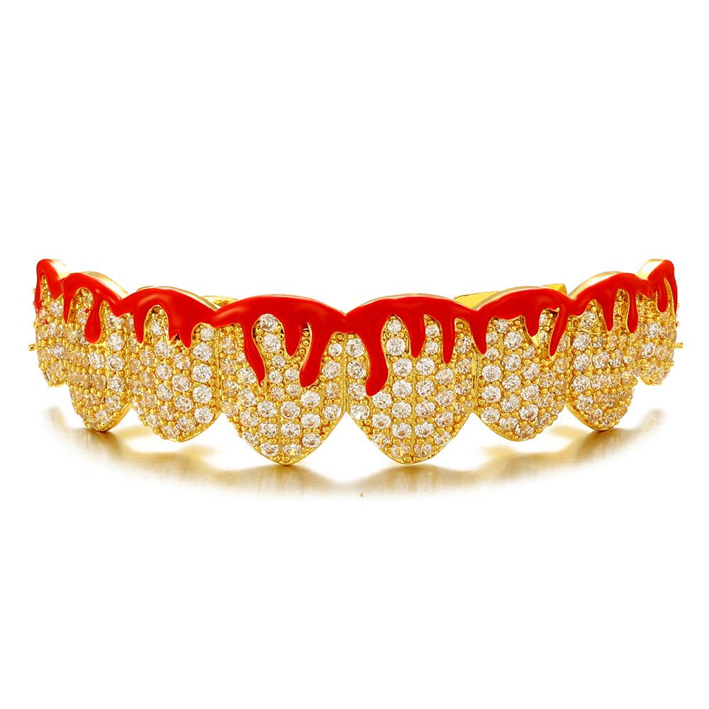 Unisex Cubic Zirconia Flame 8 Teeth Grillz Set Vampire Grills Hip-Hop Accessories  Street Rapper Jewelry.Mask Super Cool .X999