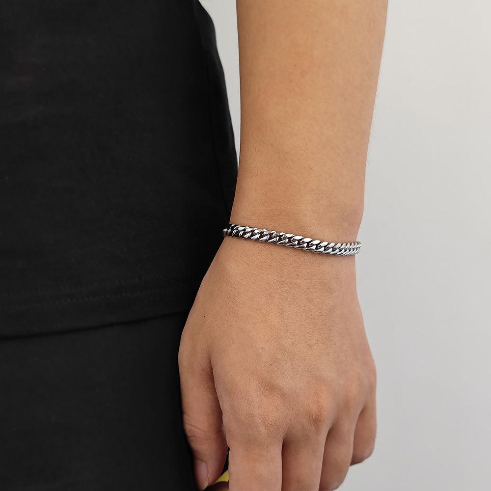 Unisex Plain Clasp Encrypted Cuban Bracelet Round Grind Hip-hop Titanium Steel Width 6-14mm Length 7-9 Inches,  W792