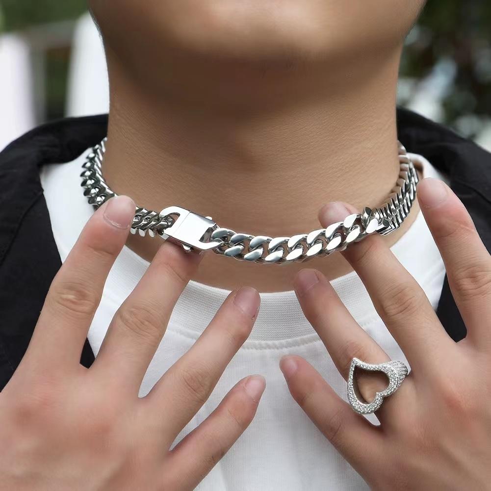 Men's Cuban Necklace -"7-9-11MM  length18in-24in  Simple, Hip-Hop Style, Stainless Steel Chain with Polished Finish and Spring Clasp, X227