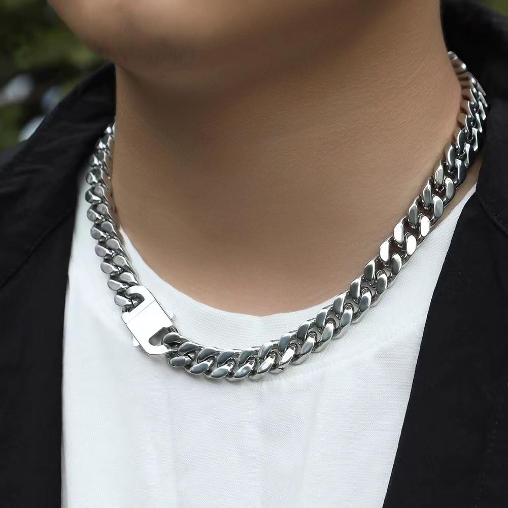 Men's Cuban Necklace -"7-9-11MM  length18in-24in  Simple, Hip-Hop Style, Stainless Steel Chain with Polished Finish and Spring Clasp, X227