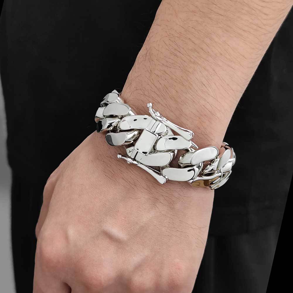 Men's Smooth Cuban Titanium Steel Bracelet Width 22mm Length 7-9inch.Q935