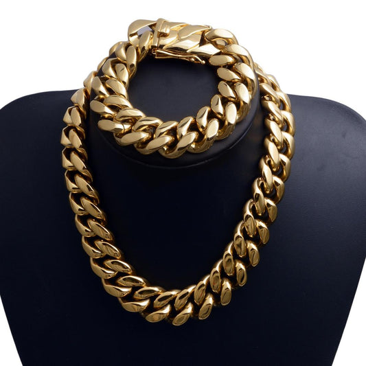 Men's Retro  simple Urban Hip Hop Cuban Chain  Titanium Steel Necklace  22mm 8.5-30inches  D392