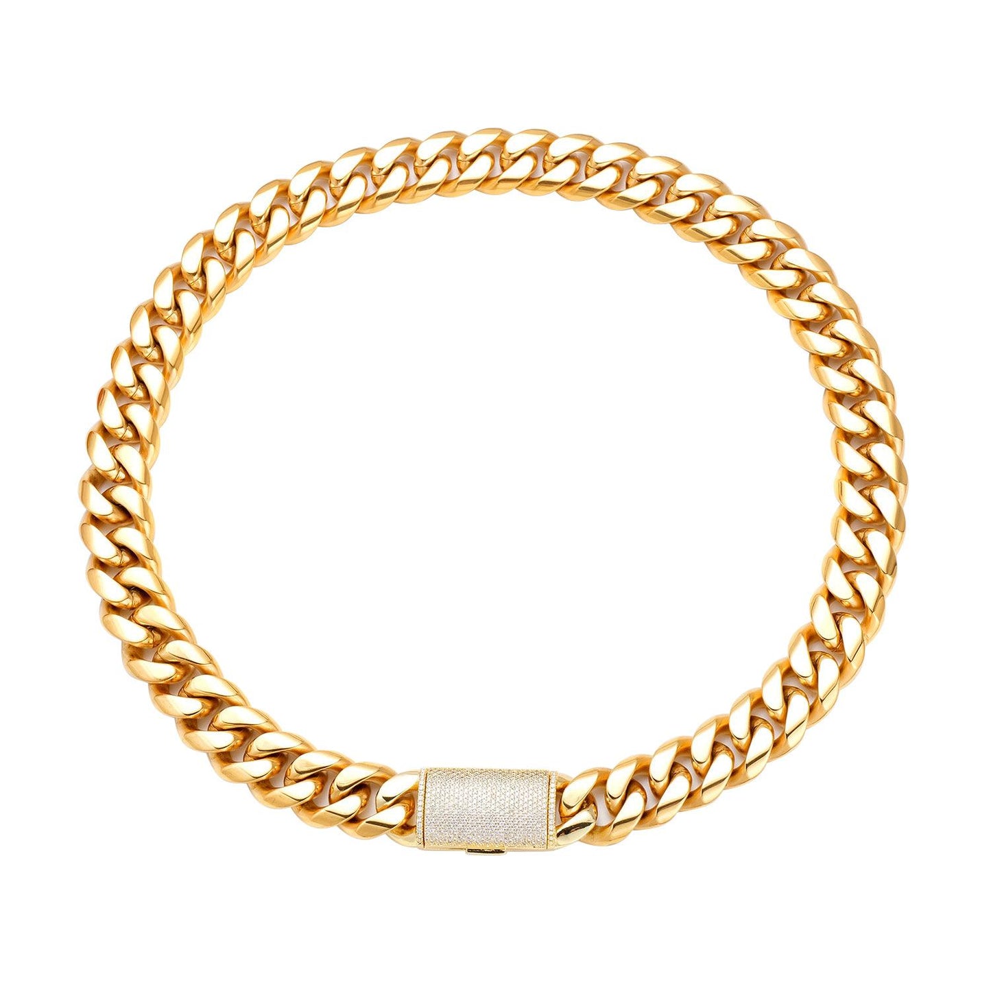 12-22MM Stainless Steel Cuban Link Necklace with Micro-Paved Zircon Clasp – Hip-Hop Style Jewelry for Men and Women – Y52