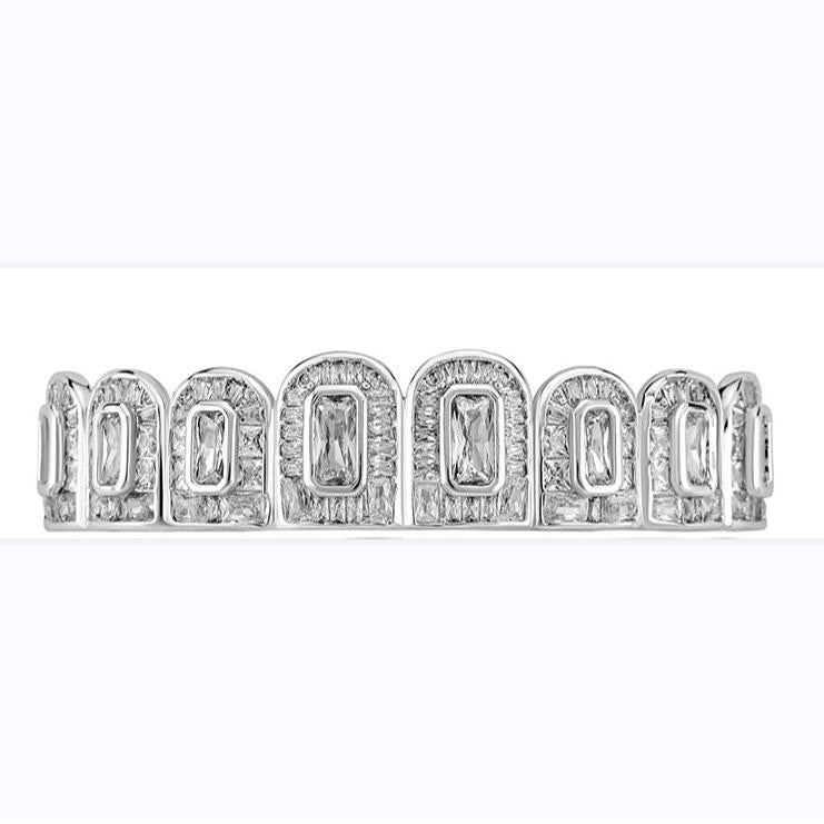 ZR RILLZ Hip-Hop Grillz, featuring shiny 5A baguette and princess-cut cubic zirconia.Y6