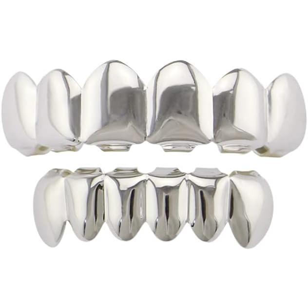 Unisex Silver-Tone Hip Hop Removeable Teeth Grillz Set (Top & Bottom) D338