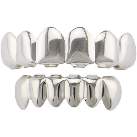 Unisex Silver-Tone Hip Hop Removeable Teeth Grillz Set (Top & Bottom) D338