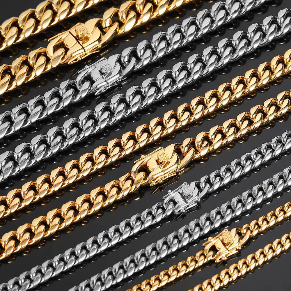 Unisex Dragon Head Clasp Cuban Necklace Encrypted Round Grind Male Titanium Steel Width 6-12MM Length 16-30 Inches.W790