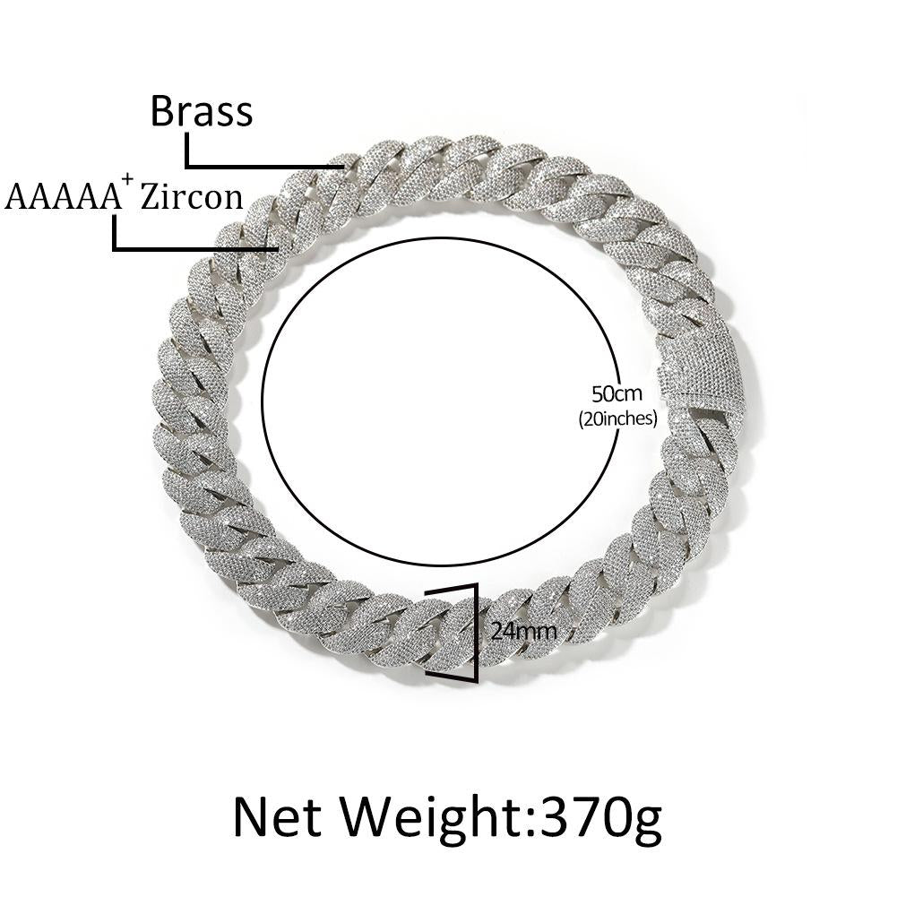 Unisex Hip-Hop Cuban Link Bracelet Necklace – 24mm Copper with Zirconia Stones, Available in 7-24 Inches, Y47