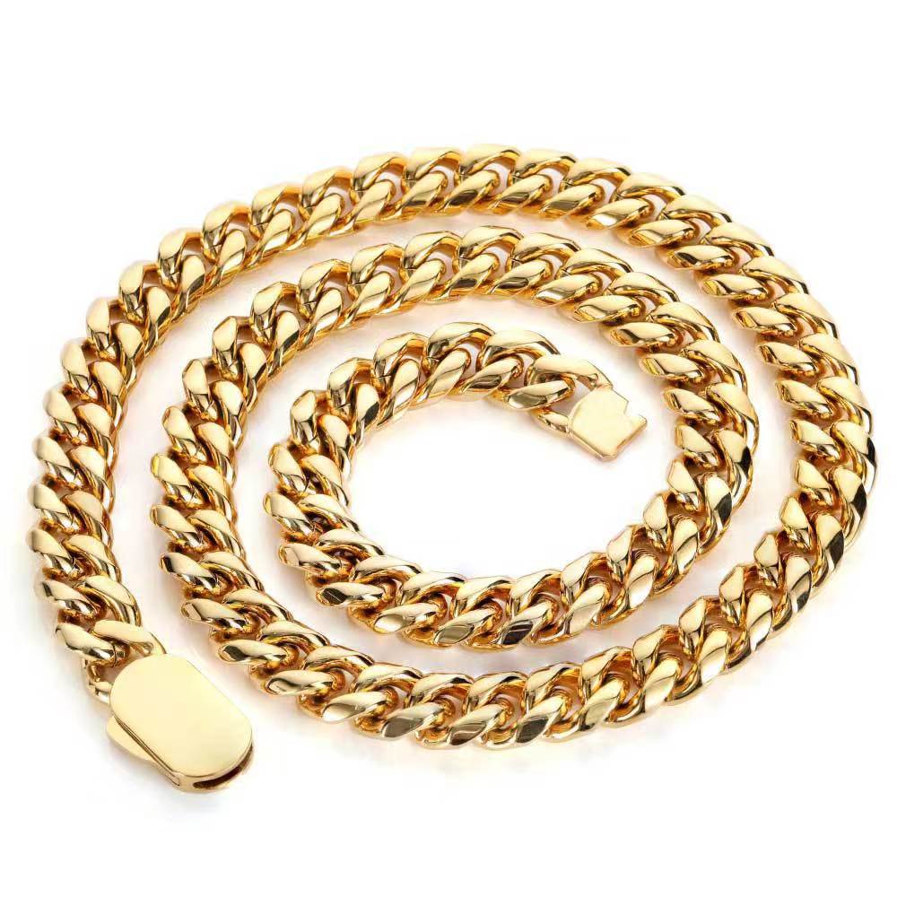 12mm Unisex Hip-Hop Buckle Cuban Chain Necklace & Bracelet Chain Length 16-30” D129