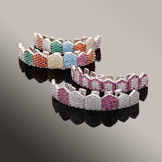 Unisex 8 Teeth Colourful Cubic Zirconia Comfortable Grillz for Men&women Hiphop Accessories Grills   K239
