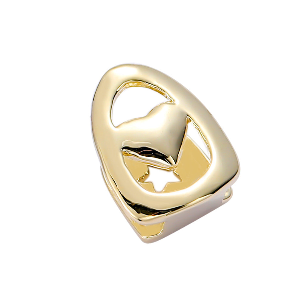 Hip-Hop Heart-Shaped Hollow Single Gold Tooth Grill, Teeth Grills Rapper Hip-Hop Jewelry