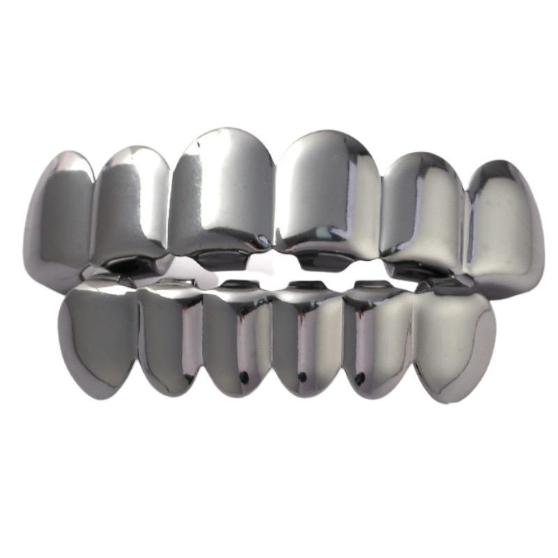 Unisex Silver-Tone Hip Hop Removeable Teeth Grillz Set (Top & Bottom) D338