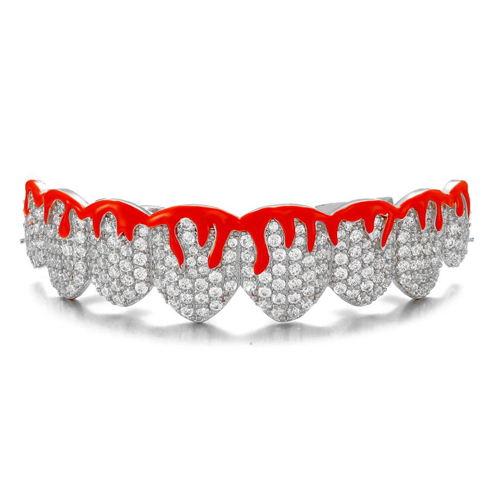 Unisex Cubic Zirconia Flame 8 Teeth Grillz Set Vampire Grills Hip-Hop Accessories  Street Rapper Jewelry.Mask Super Cool .X999