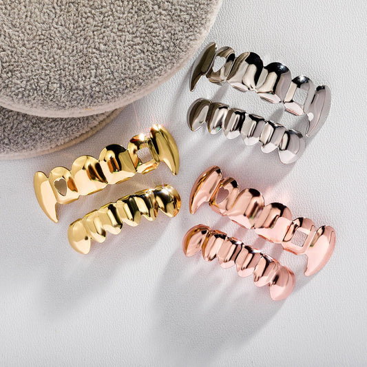 Unisex Hip Hop Grillz - 6 Upper & 6 Lower Smooth Hollow Heart Tooth Accessories - D387