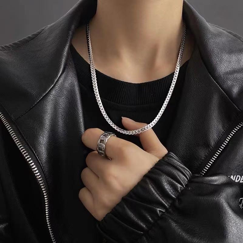 Titanium steel Cuban chain necklace, flat dense embossed NK chain, plain titanium steel chain,  X296