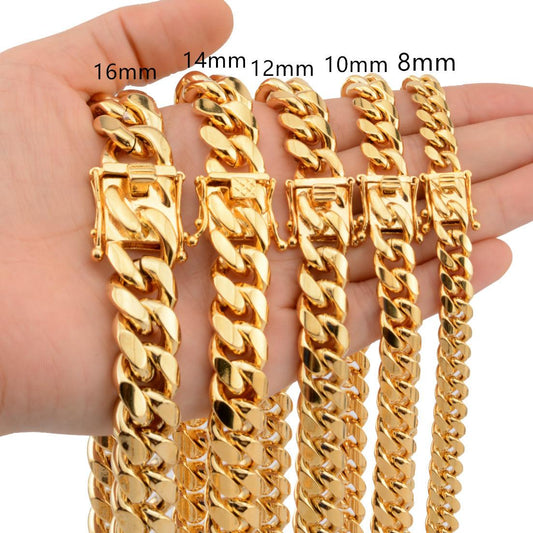 6-18MM Golden Cuban Link Chain with Dragon Head Clasp – Hip-Hop Style Titanium Steel Necklace for Men – Y52