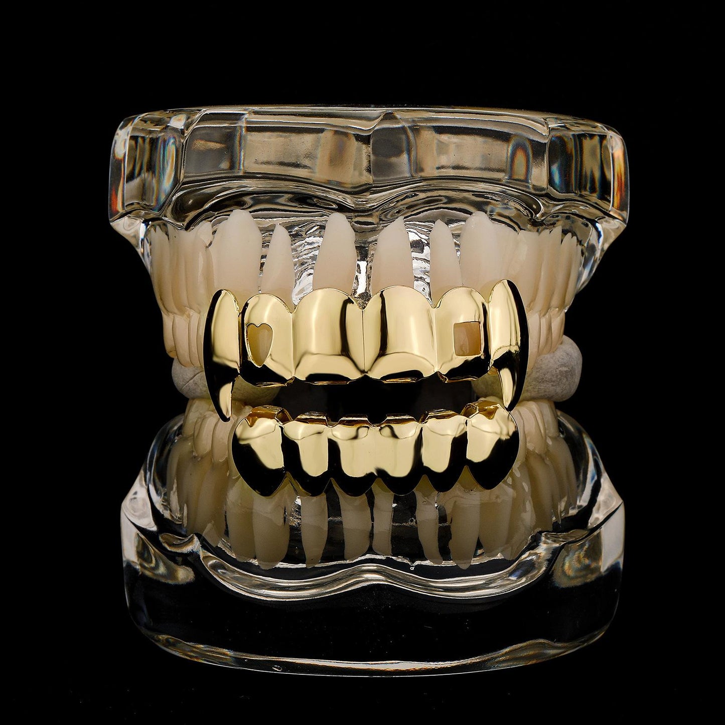 Unisex Hip Hop Grillz - 6 Upper & 6 Lower Smooth Hollow Heart Tooth Accessories - D387