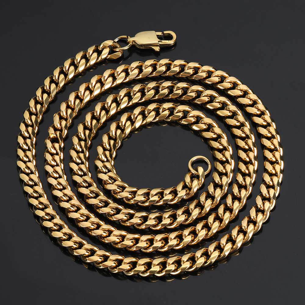 Unisex Hip-hop  Clasp Cuban Necklace Round Grind Encrypted Male Titanium Steel Length 16-30 Inches Width 5-9mm W789
