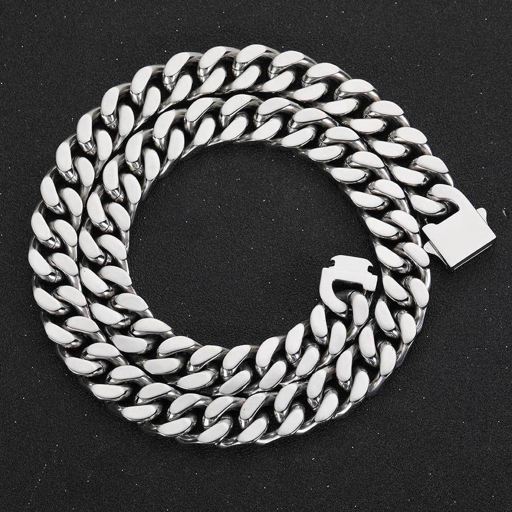 Unisex Cuban Necklace Polished Clasp Encrypted Four-Sided Grind Male Hip hop Titanium Steel Necklace  16-30 Inches Width 5-15m, W788