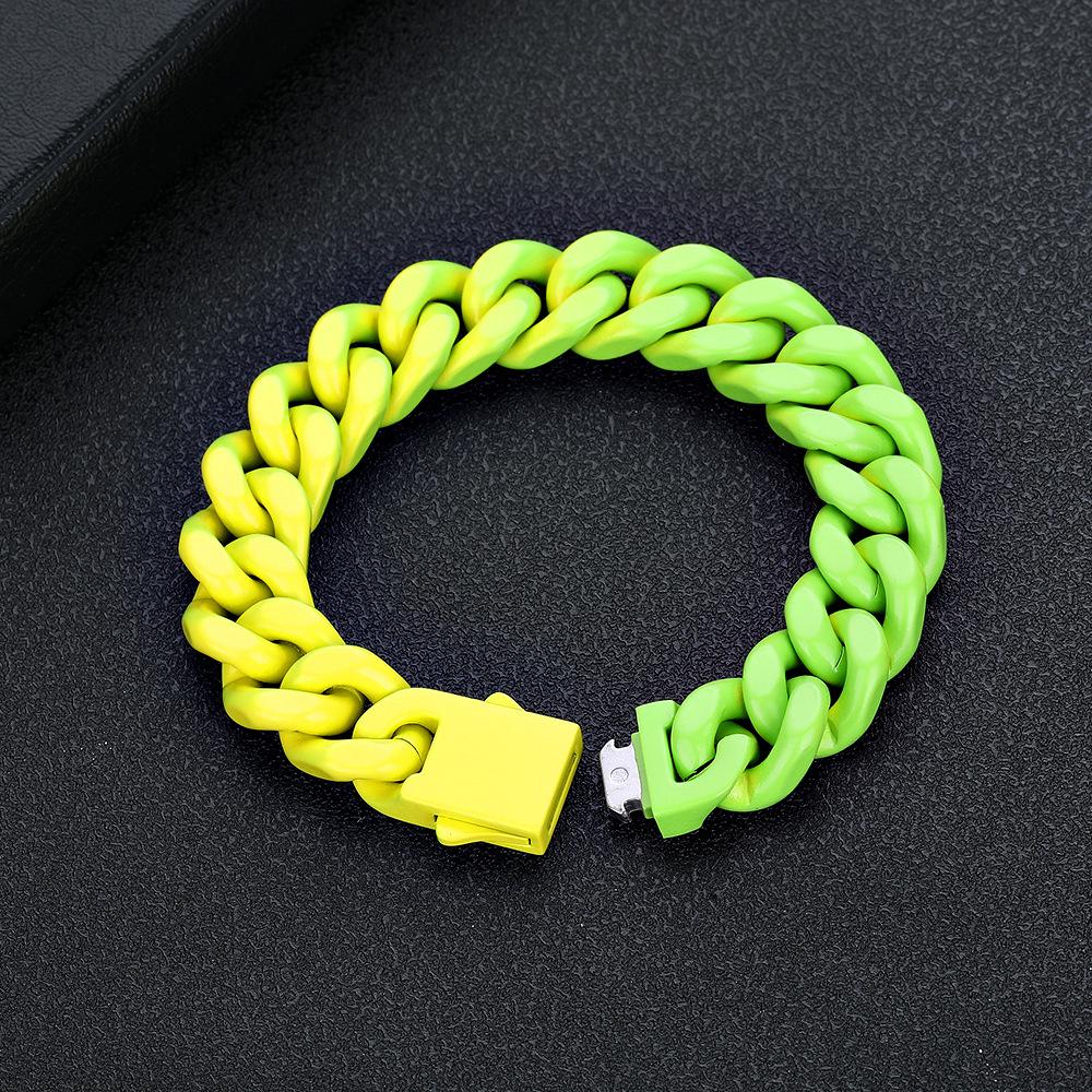 Men's Hip-Hop Cuban Multicolor Titanium Steel Bracelet, Width 13MM, Chain Length 7.3-8.3 inches - Q1202