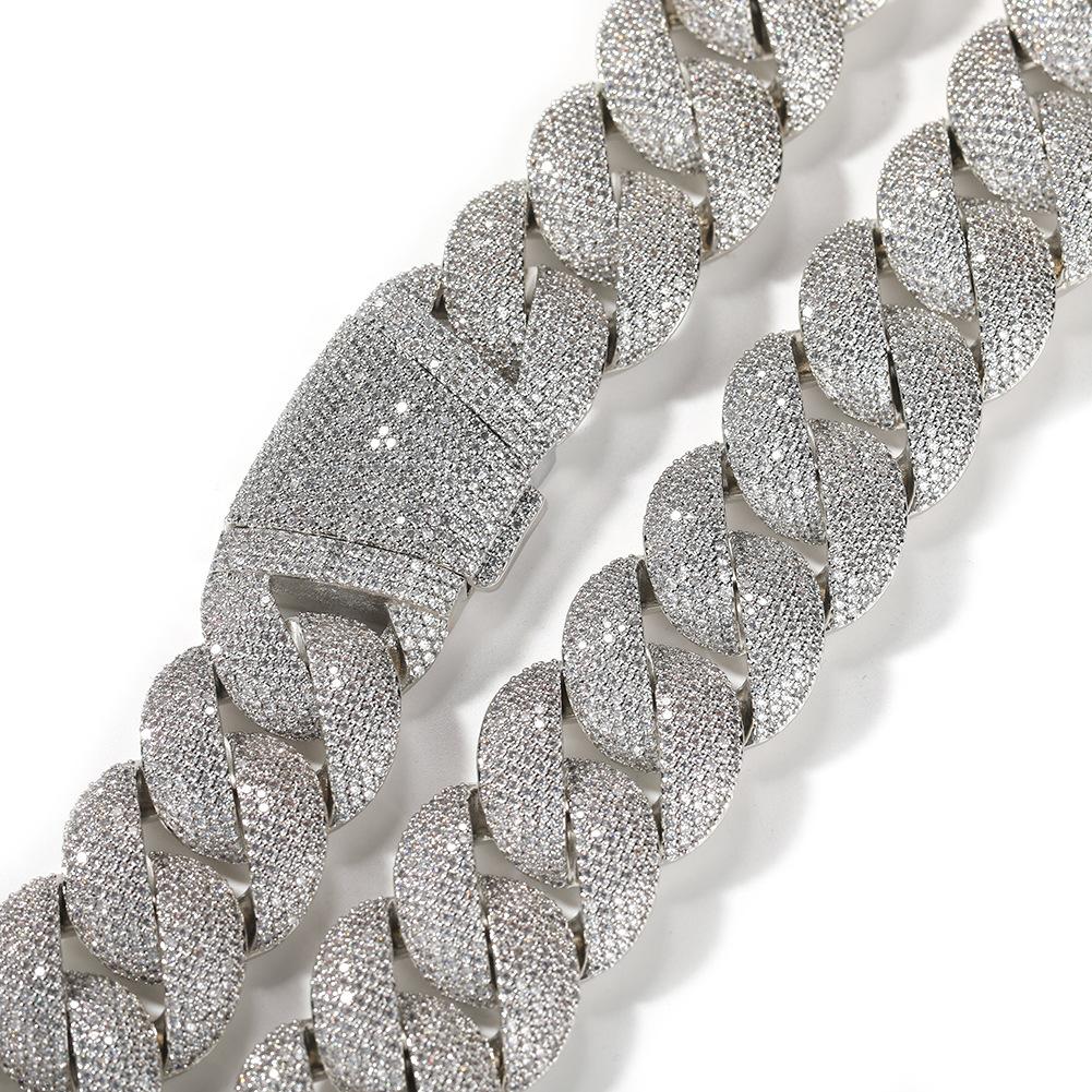 Unisex Hip-Hop Cuban Link Bracelet Necklace – 24mm Copper with Zirconia Stones, Available in 7-24 Inches, Y47
