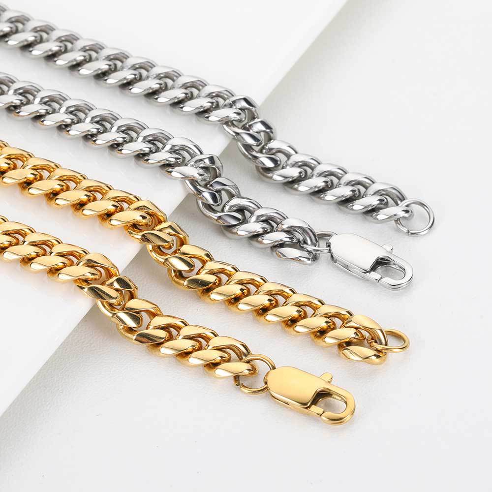 Unisex Hip-hop  Clasp Cuban Necklace Round Grind Encrypted Male Titanium Steel Length 16-30 Inches Width 5-9mm W789