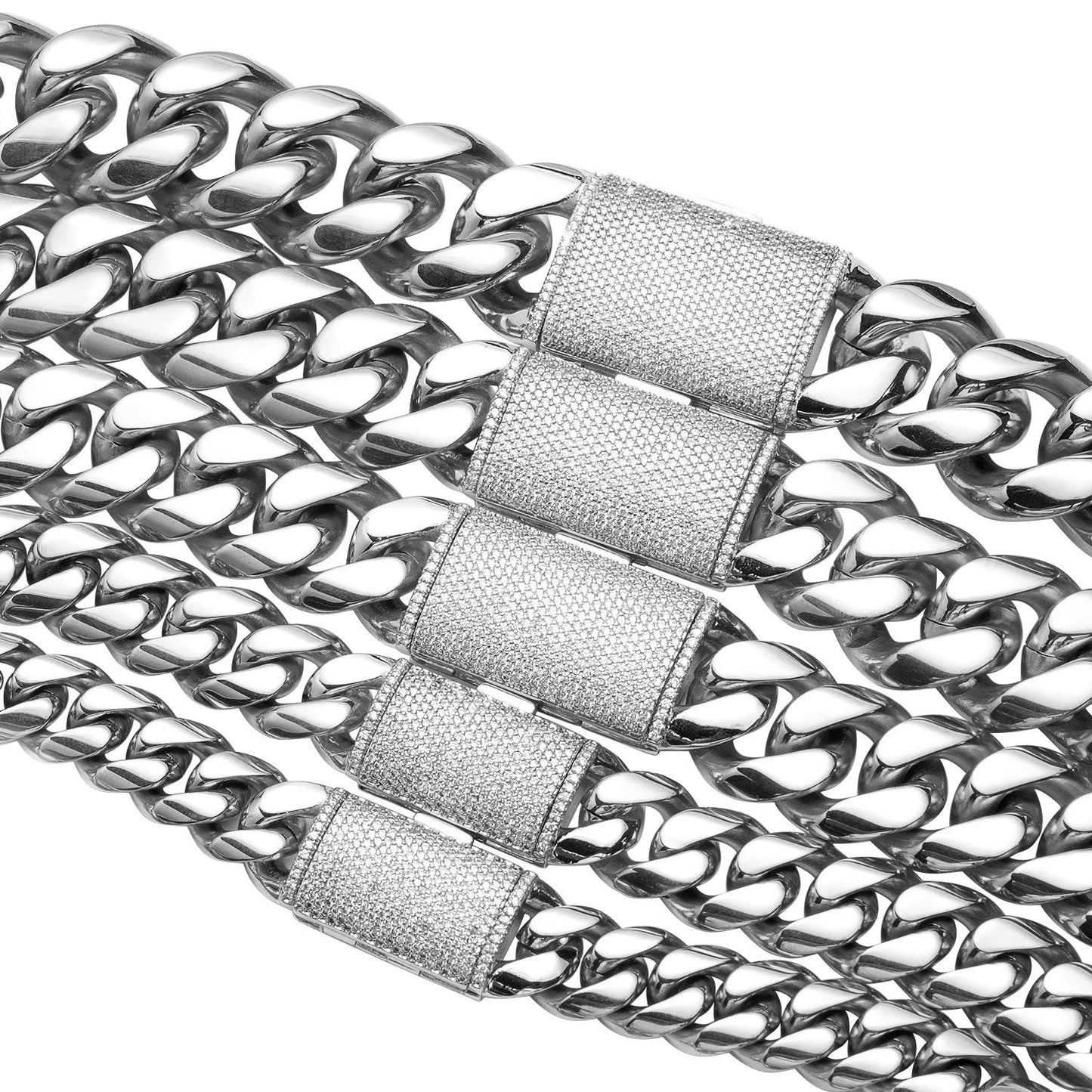 12/14/18/20/22mm Stainless Steel Hip-Hop Cuban Chain Necklace for Men with Micro-Paved Zircon -  Y57