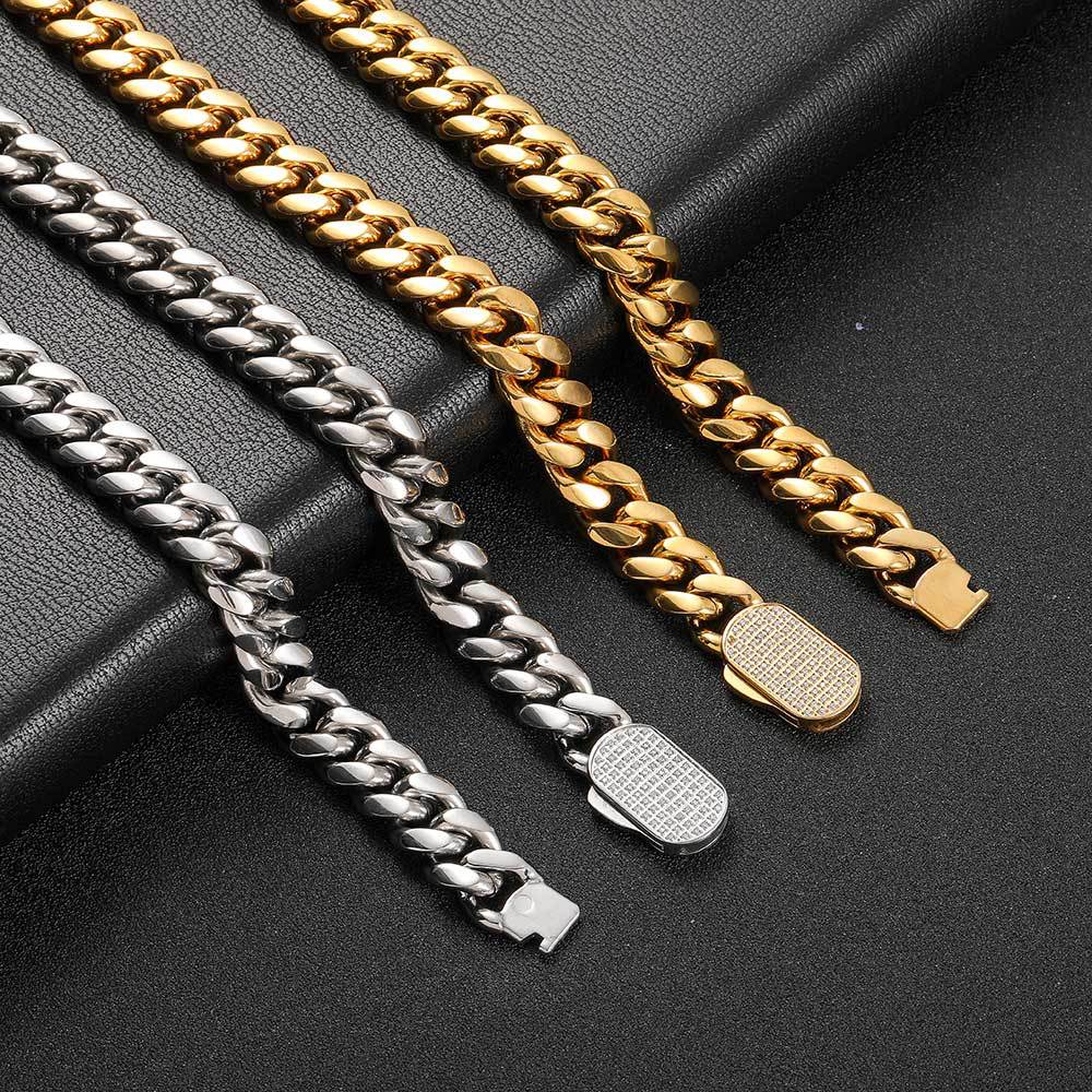 Unisex Hip-Hop Titanium Steel Cuban Chain Necklace, width 6mm-12mm, length 16"-30" D152
