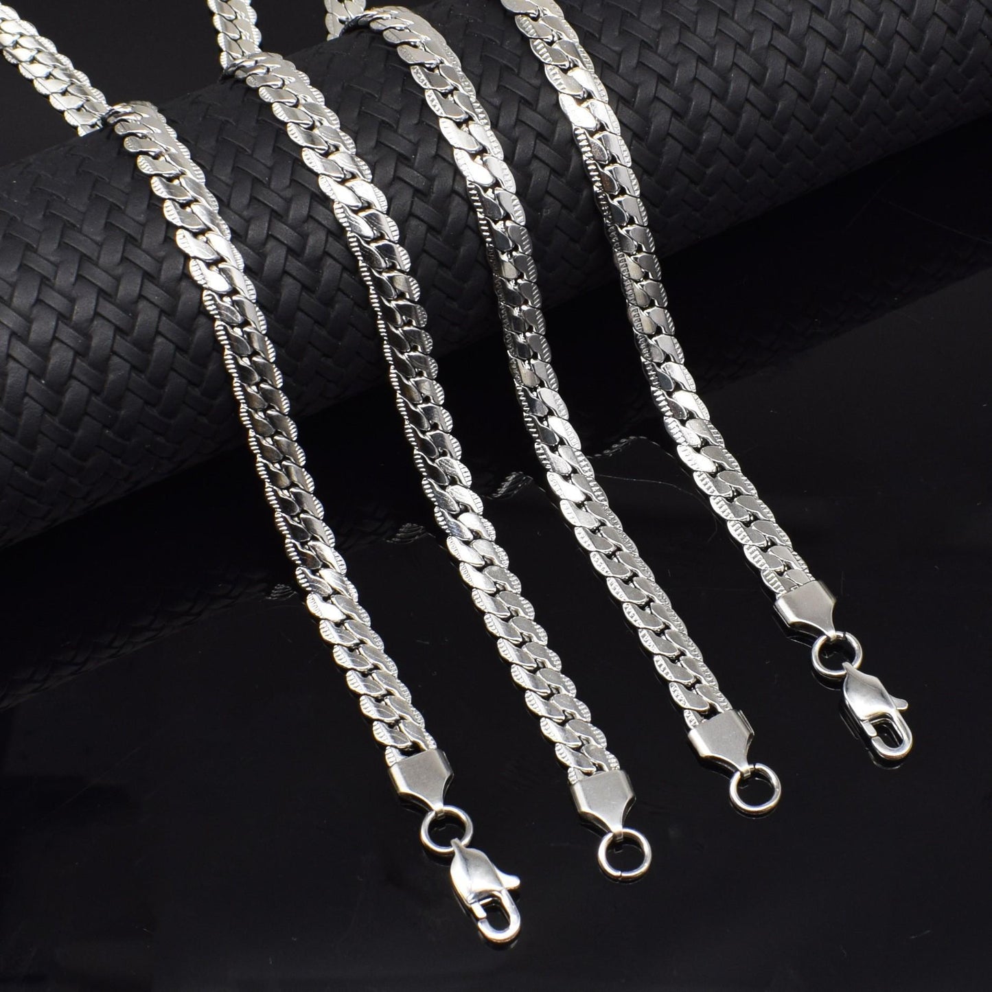 Titanium steel Cuban chain necklace, flat dense embossed NK chain, plain titanium steel chain,  X296