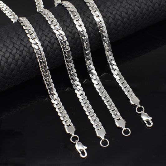 Titanium steel Cuban chain necklace, flat dense embossed NK chain, plain titanium steel chain,  X296