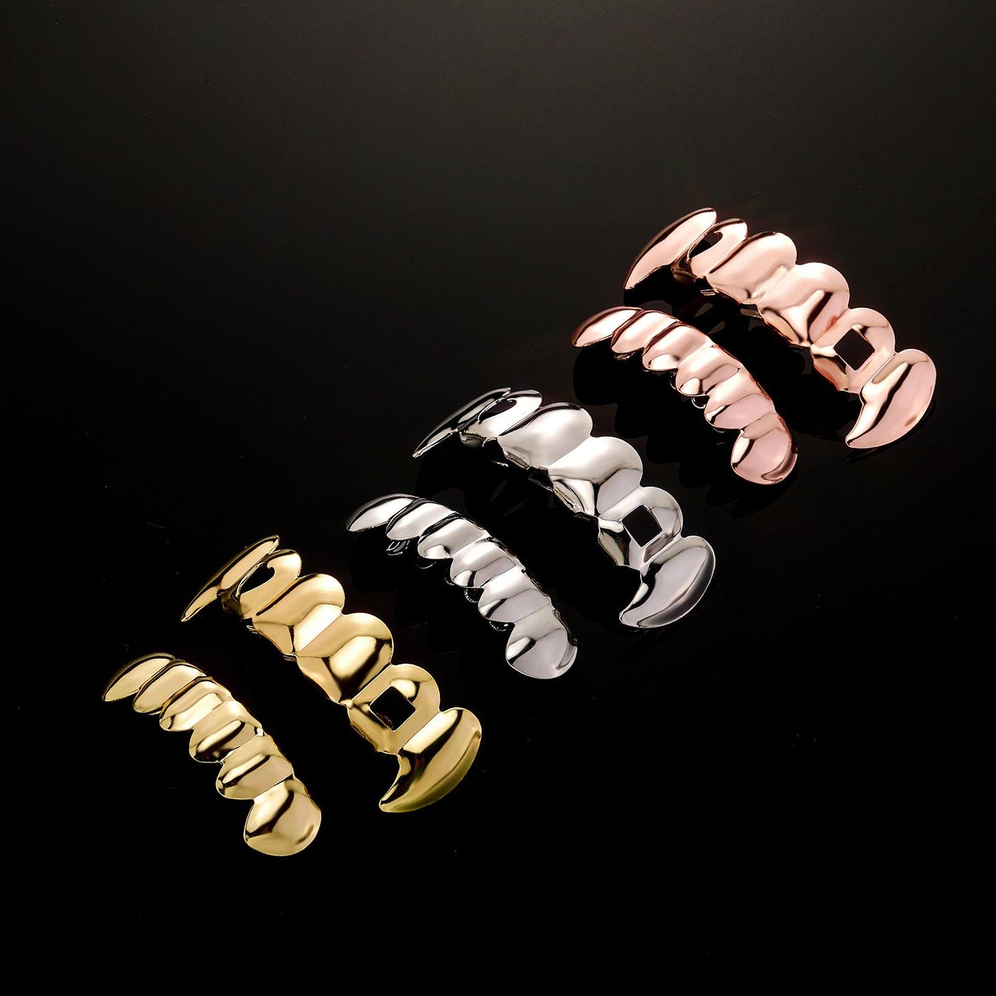 Unisex Hip Hop Grillz - 6 Upper & 6 Lower Smooth Hollow Heart Tooth Accessories - D387