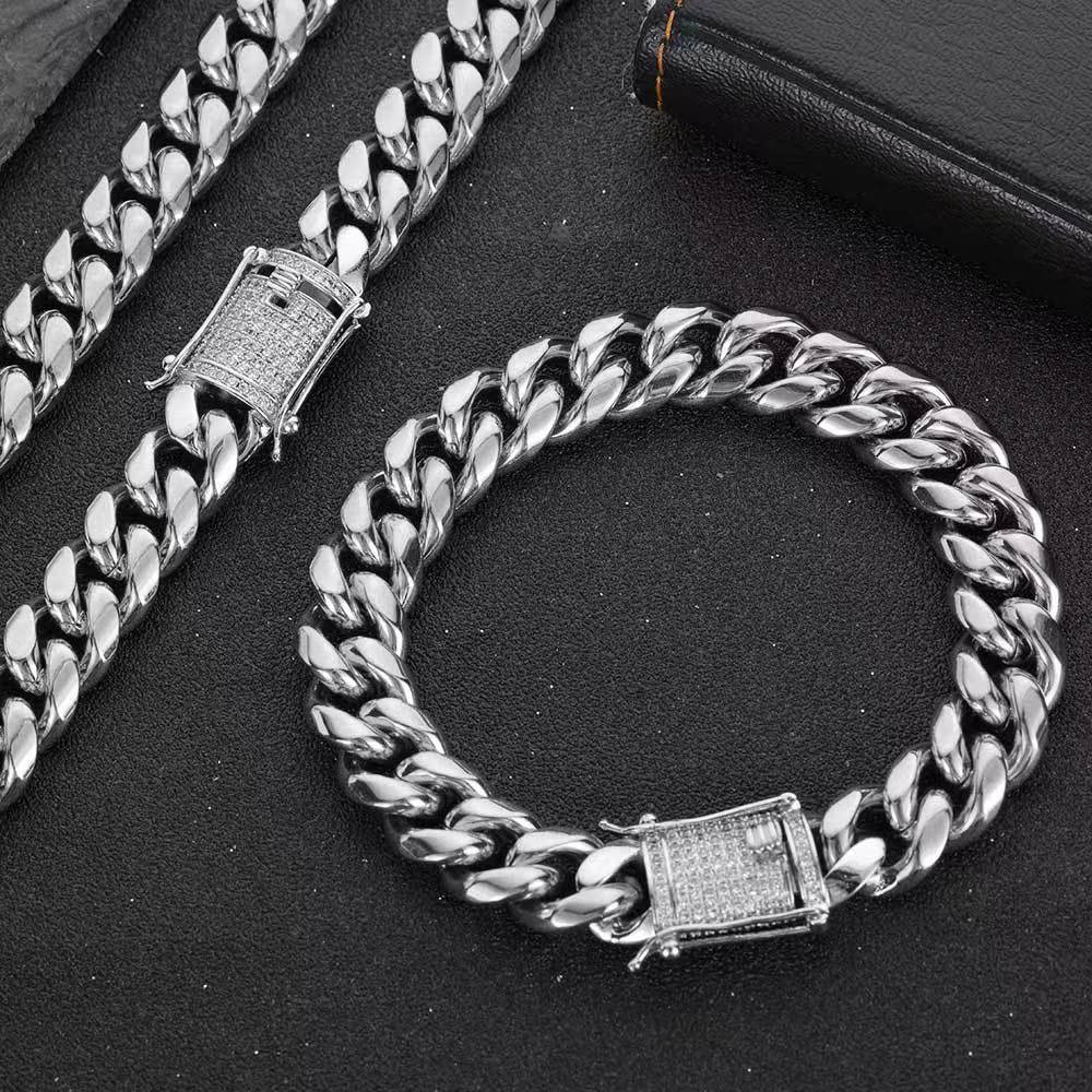 Men Trendy Iced Out Copper Cuban Link Bracelet, 2 colors -  D35