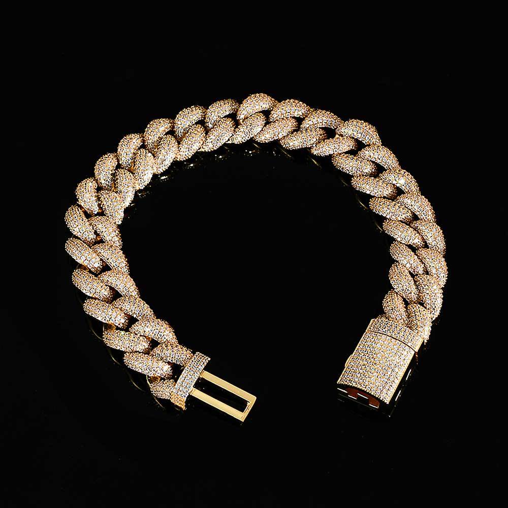 14mm-18mm Stylish Hip-Hop Bubble Cuban Chain Zircon Necklace for Men & Elegant CZ Bracelet for Women - Y53