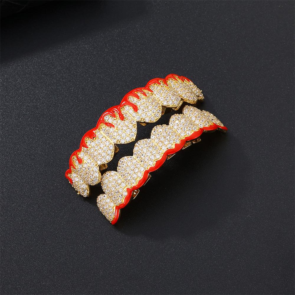 Unisex Cubic Zirconia Flame 8 Teeth Grillz Set Vampire Grills Hip-Hop Accessories  Street Rapper Jewelry.Mask Super Cool .X999