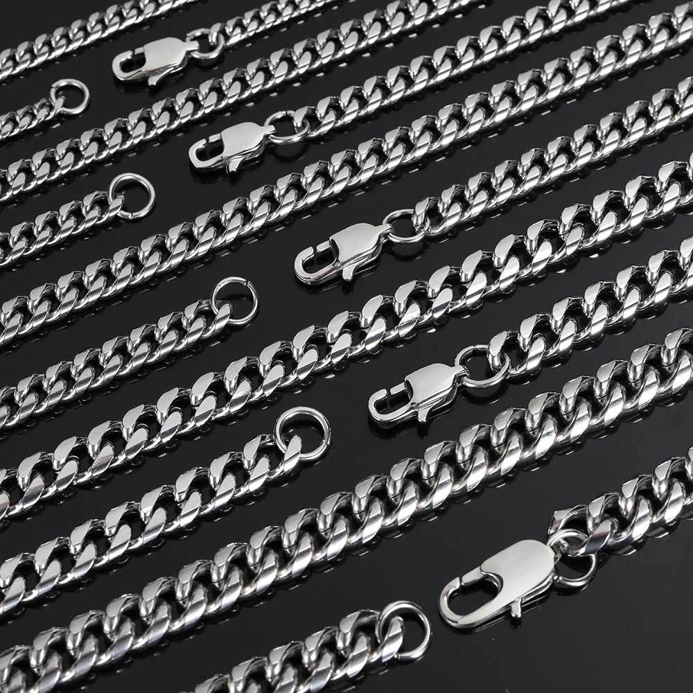 Unisex Hip-hop  Clasp Cuban Necklace Round Grind Encrypted Male Titanium Steel Length 16-30 Inches Width 5-9mm W789
